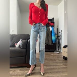 Denim Forum Light Blue High-Rise Flare Crop Jeans
